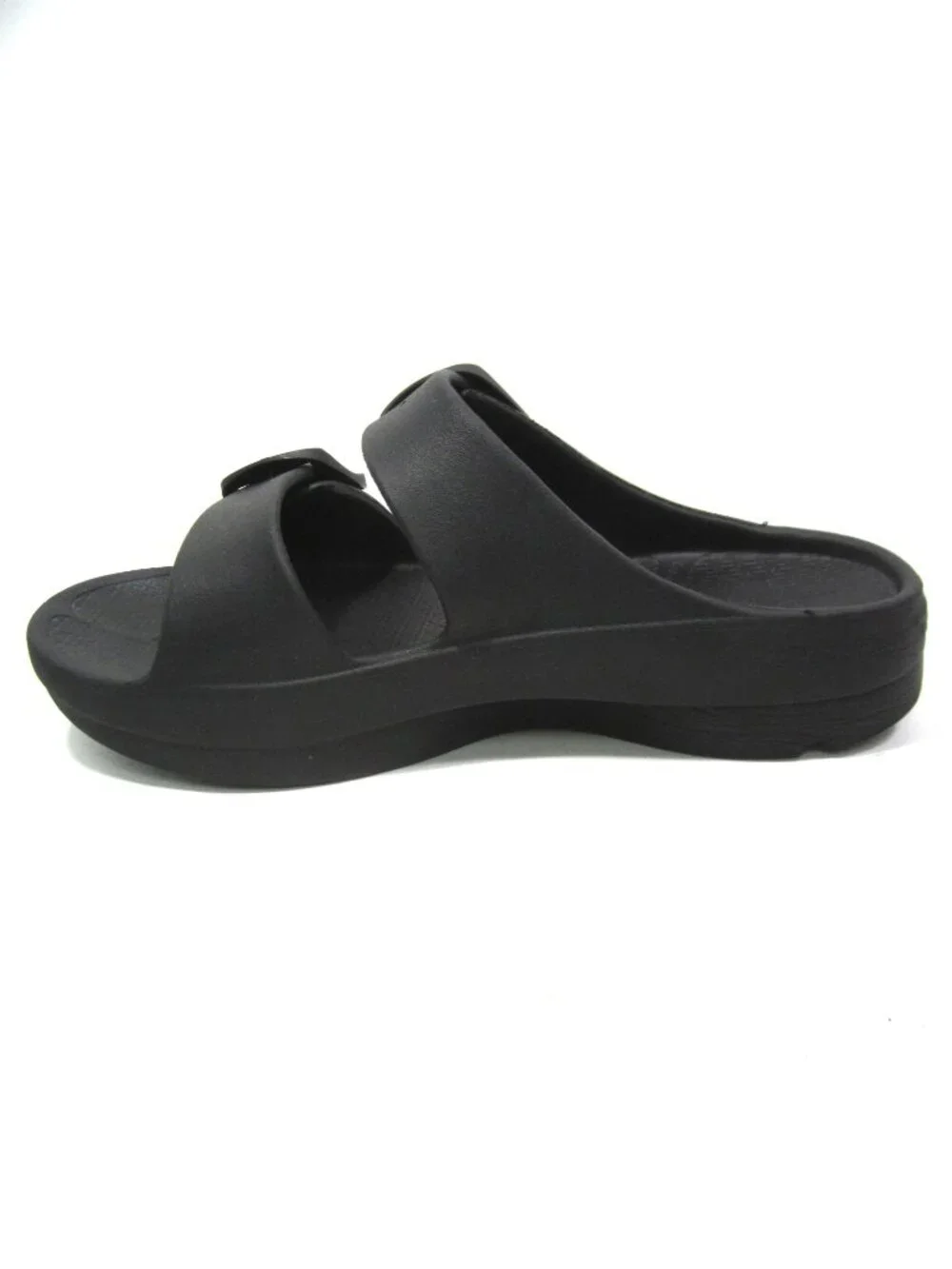 Telic Womens M/L 10 Boise Bliss Black Adjustable Buckle Slide Recovery Sandals